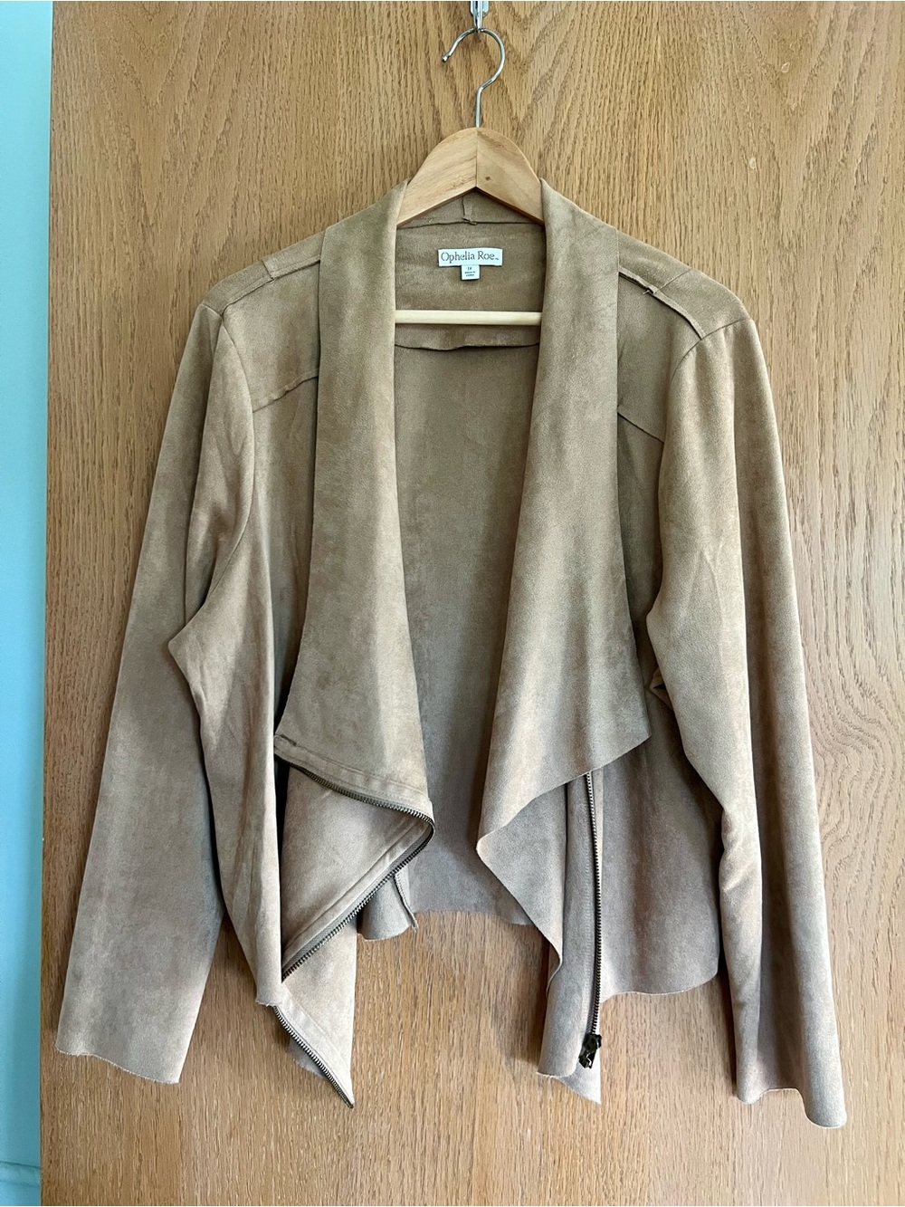 Womens Tan Faux Suede Drape Front Jacket size 1X